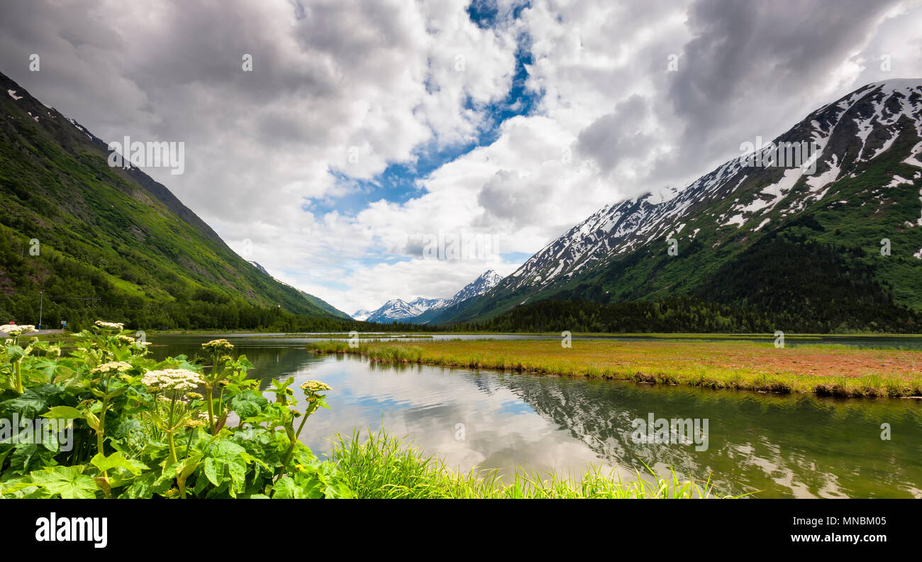 Photographie de paysage de masse d'eau intérieure trouvés dans la Chugach National Forest au large de l'autoroute de Seward, en Alaska. Banque D'Images