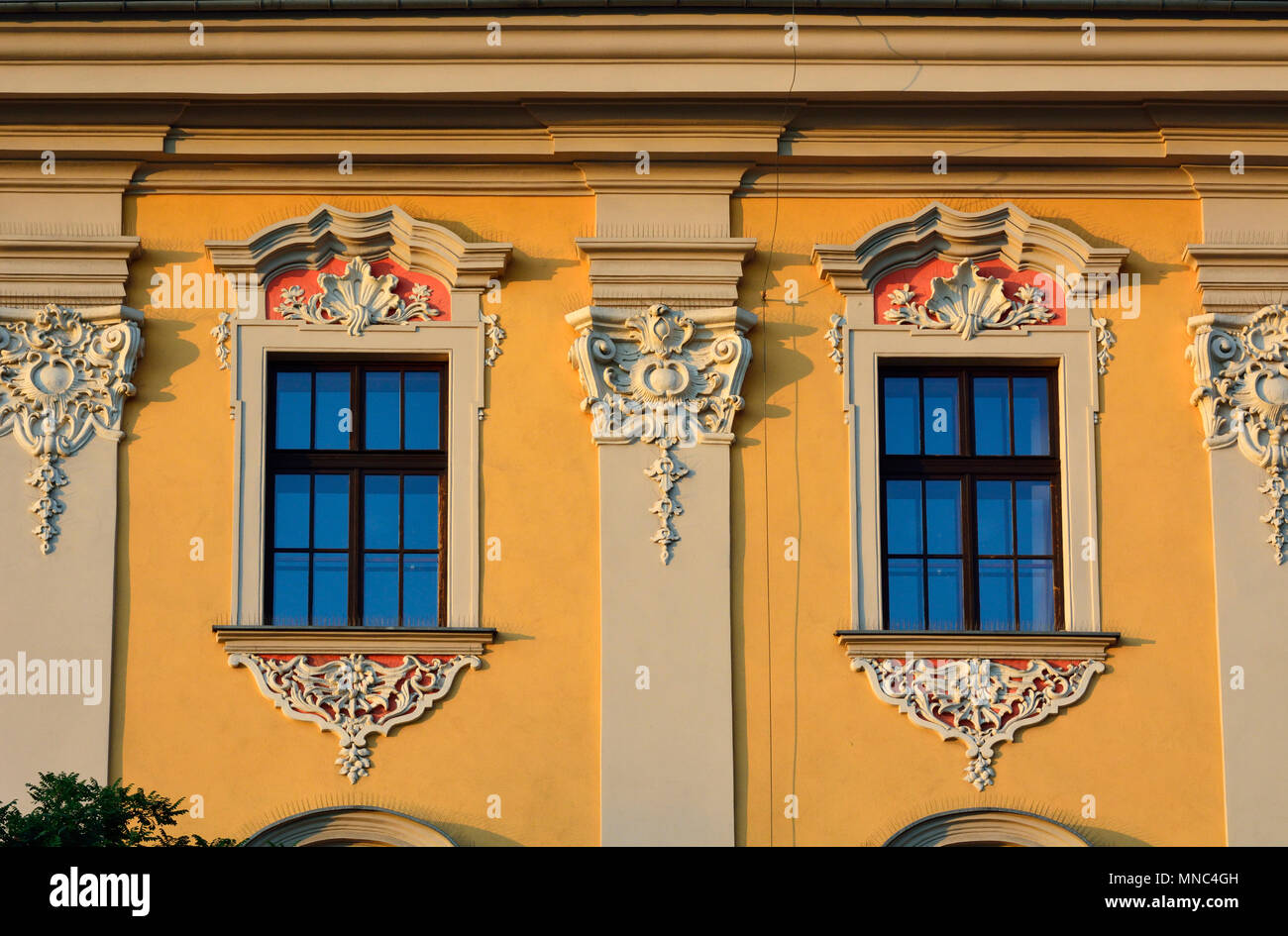 Détail d'une maison dans la vieille ville de Cracovie, Site du patrimoine mondial de l'Unesco. Cracovie, Pologne Banque D'Images