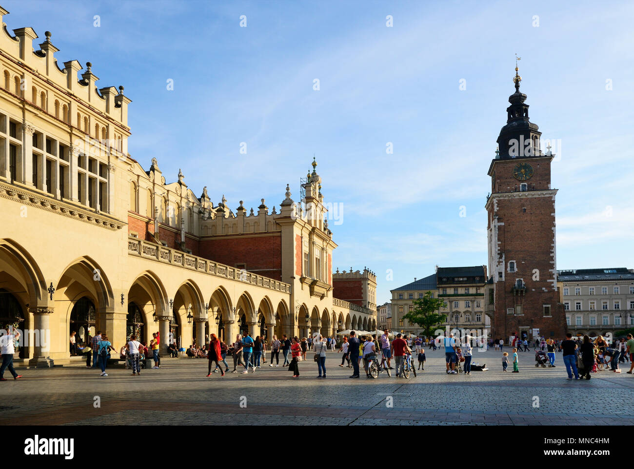 La Halle aux draps et de la Tour de ville dans la vieille ville de Cracovie, Site du patrimoine mondial de l'Unesco. Cracovie, Pologne Banque D'Images