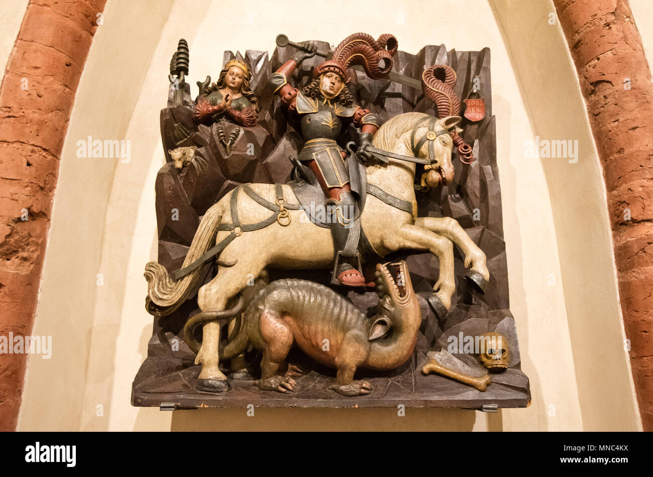 Saint George combattant le dragon, un atelier d'Elblag datant du 1er quart du 16e siècle. Collection du Musée National de Gdansk exhi Banque D'Images