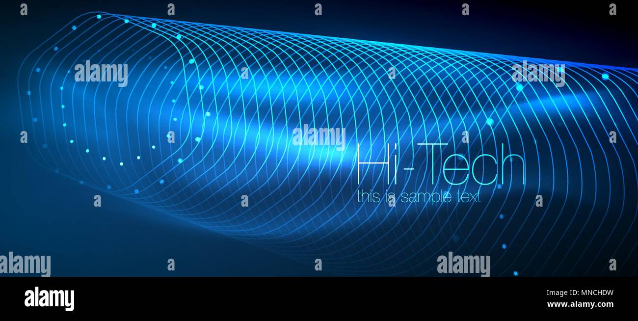 Hi-tech techno futuriste, l'arrière-plan des formes au néon et points. Hi-tech techno futuriste, l'arrière-plan des formes au néon et points. Connexion Technologie, big data, à points de la structure. Couleur bleu Illustration de Vecteur