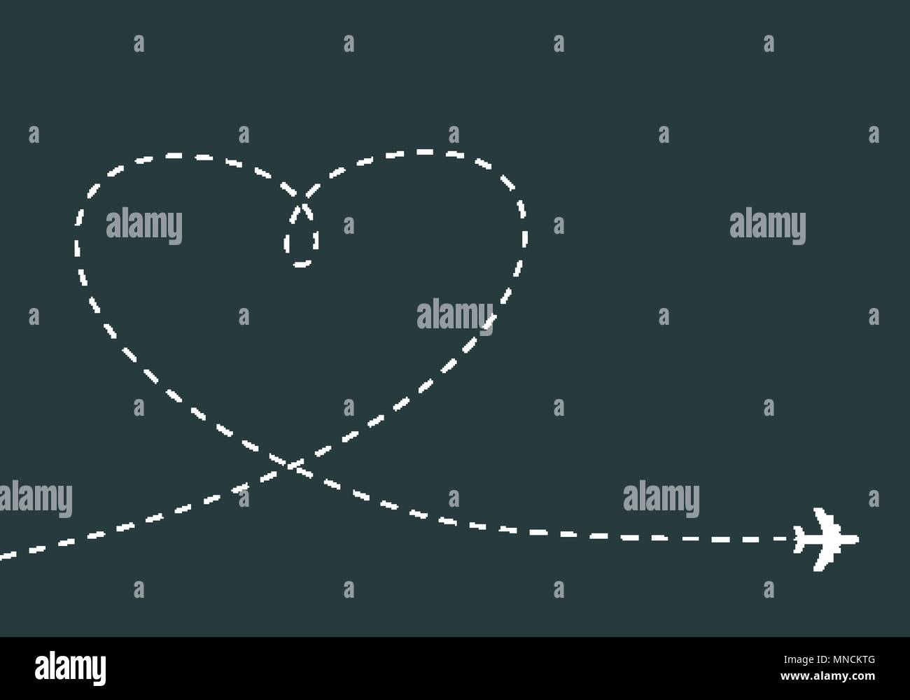 Concept d'amour. Icône de l'avion et la piste de vol Illustration de Vecteur