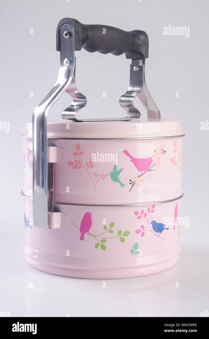 Conteneur alimentaire Tiffin ou transporteur alimentaire on background Banque D'Images