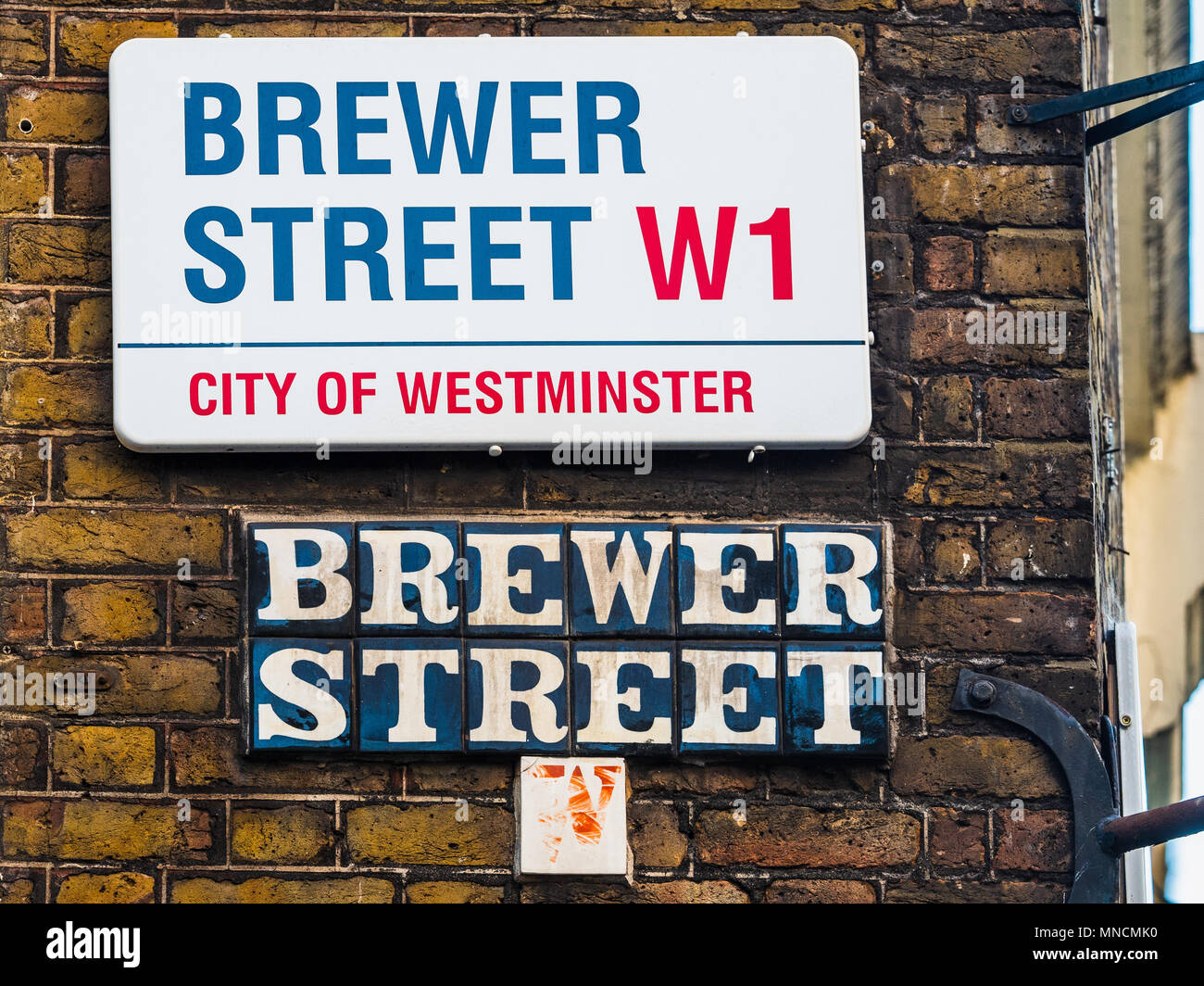 Les plaques de rue de Soho Série - Brewer Street - London's Soho Street Signs Banque D'Images