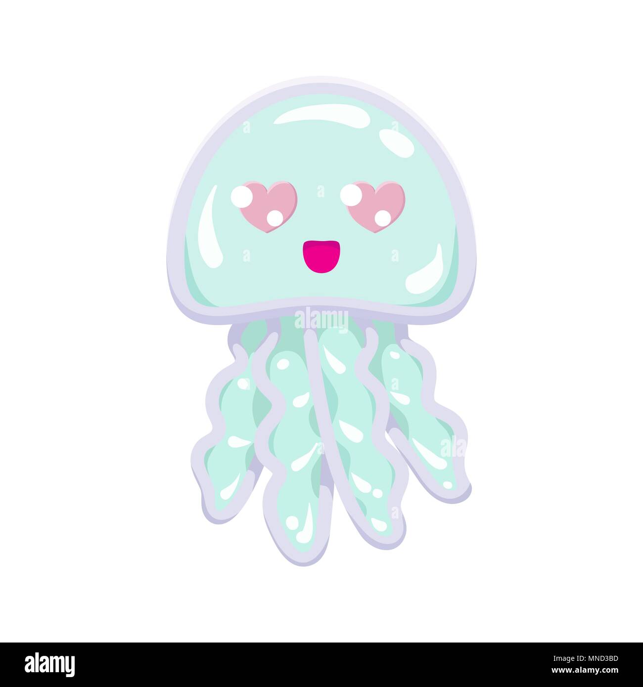 Kawaii Vert Menthe Vecteur Meduses Le Japonais Et Le Coreen Cute Animal Style Chibi Avec Emoji Tentacules Boucles Les Yeux Du CÅur Et Dans L Amour Isole Sur Blanc Image Vectorielle Stock