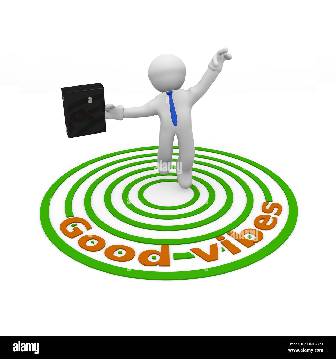 Heureux caractère de petite entreprise haut saut avec de bonnes vibes, concept positif le rendu 3D Banque D'Images