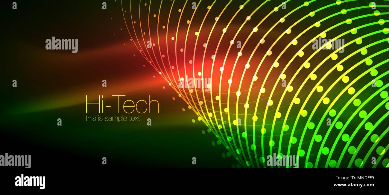 Hi-tech techno futuriste, l'arrière-plan des formes au néon et points. Hi-tech techno futuriste, l'arrière-plan des formes au néon et points. Connexion Technologie, big data structure, pointillé Illustration de Vecteur