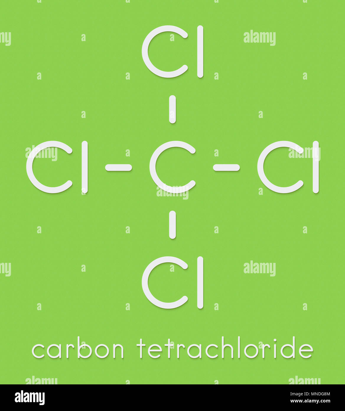 Le tétrachlorométhane (tétrachlorure de carbone) molécule de solvant. Formule topologique. Banque D'Images