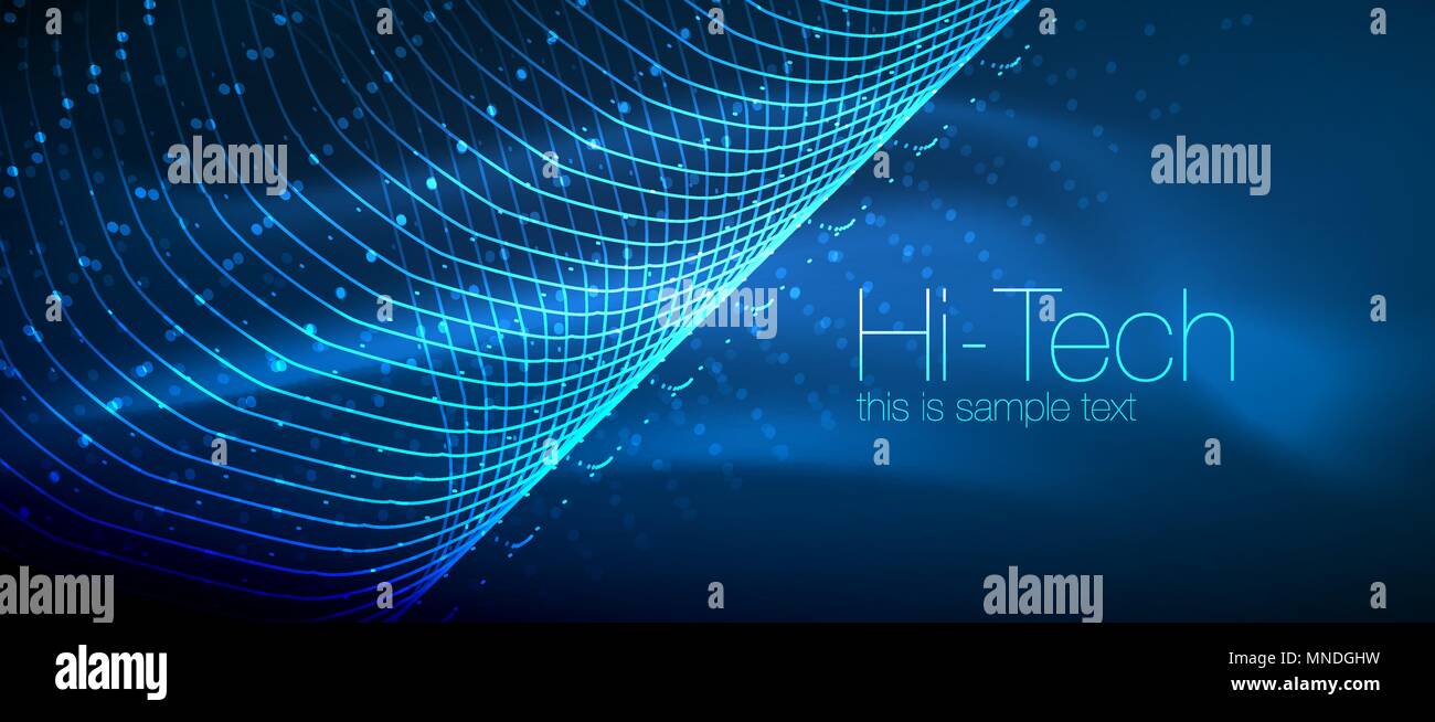 Hi-tech techno futuriste, l'arrière-plan des formes au néon et points. Hi-tech techno futuriste, l'arrière-plan des formes au néon et points. Connexion Technologie, big data, à points de la structure. Couleur bleu Illustration de Vecteur