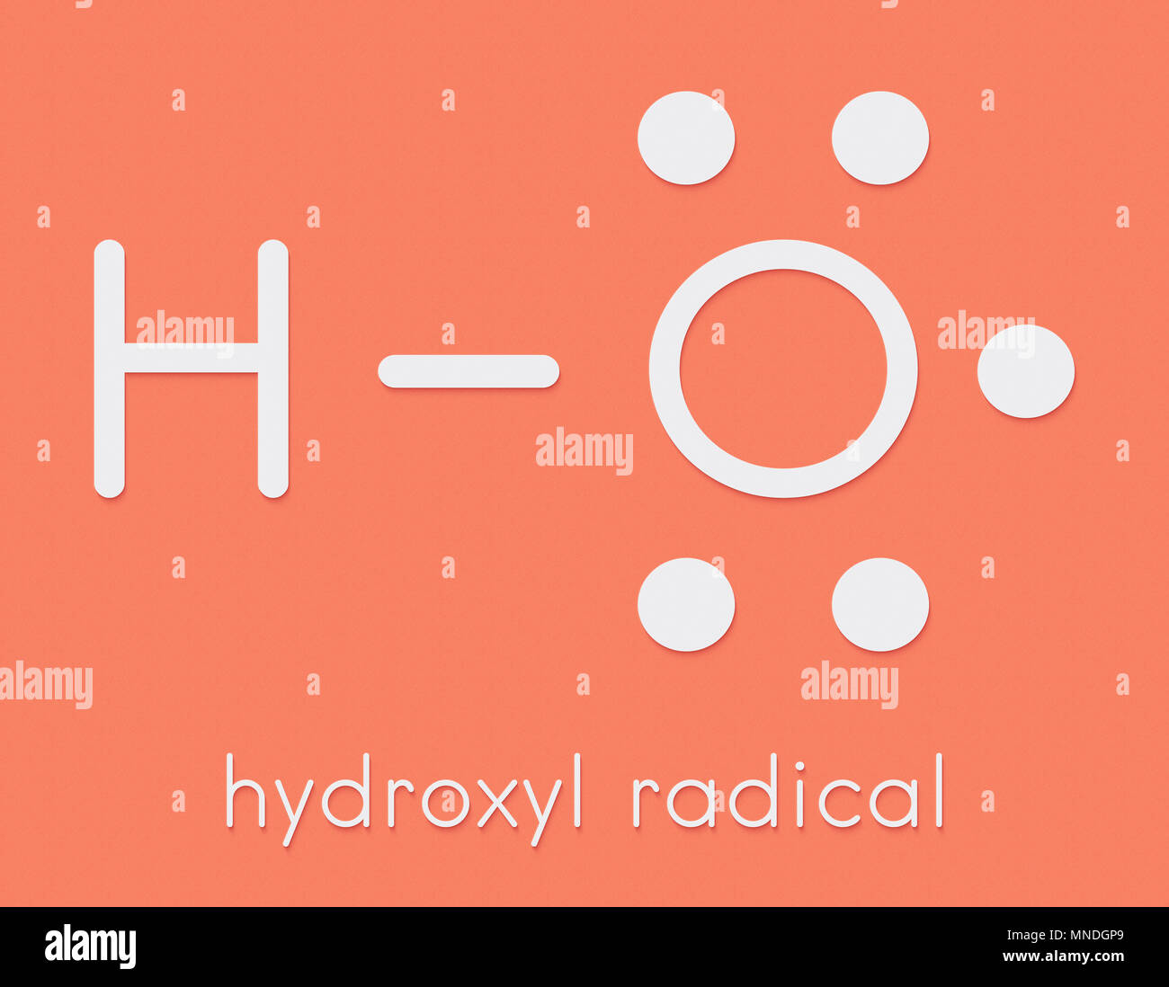 Le radical hydroxyle. Utilisé par les macrophages (cellules immunitaires) pour détruire les agents pathogènes. Formule topologique. Banque D'Images