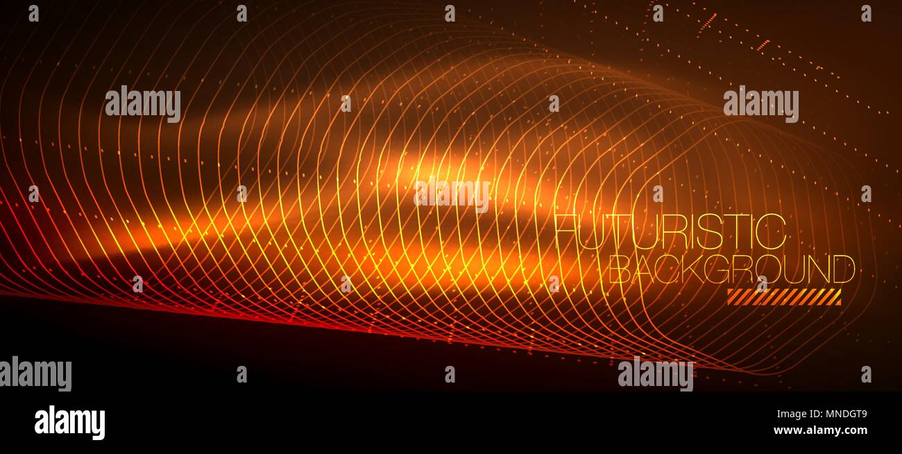 Hi-tech techno futuriste, l'arrière-plan des formes au néon et points. Hi-tech techno futuriste, l'arrière-plan des formes au néon et points. Connexion Technologie, big data, structure, couleur orange en pointillés Illustration de Vecteur