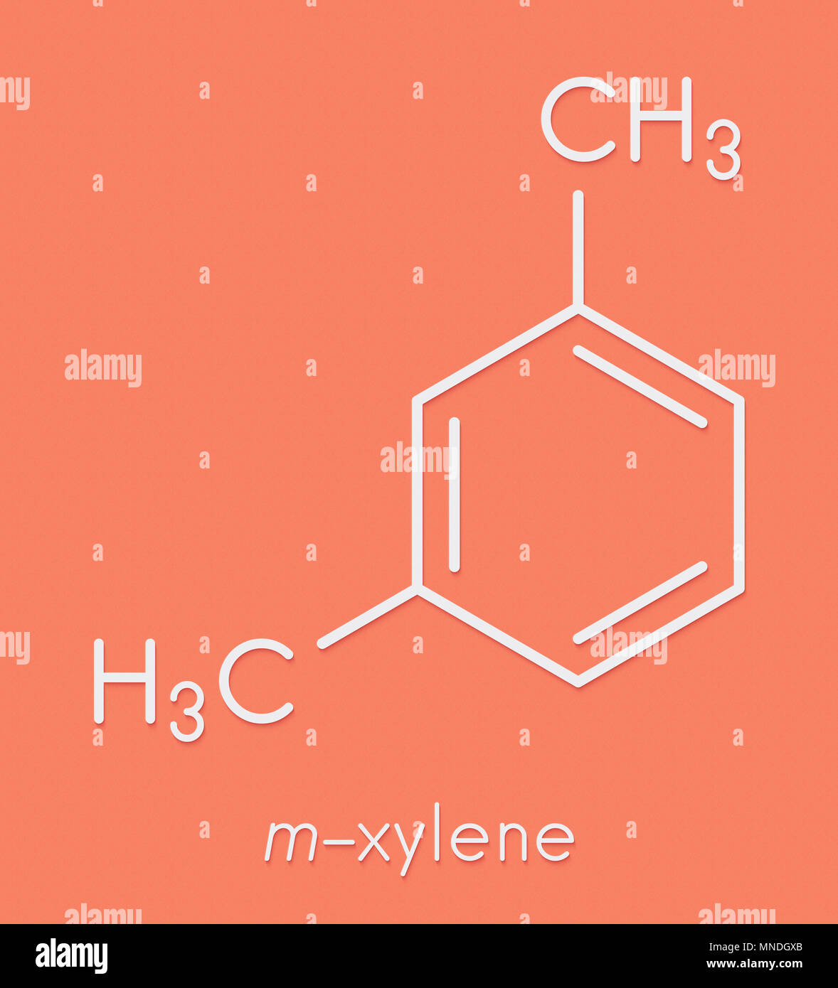 Méta-xylène (m-xylène) molécule d'hydrocarbure aromatique. Formule topologique. Banque D'Images