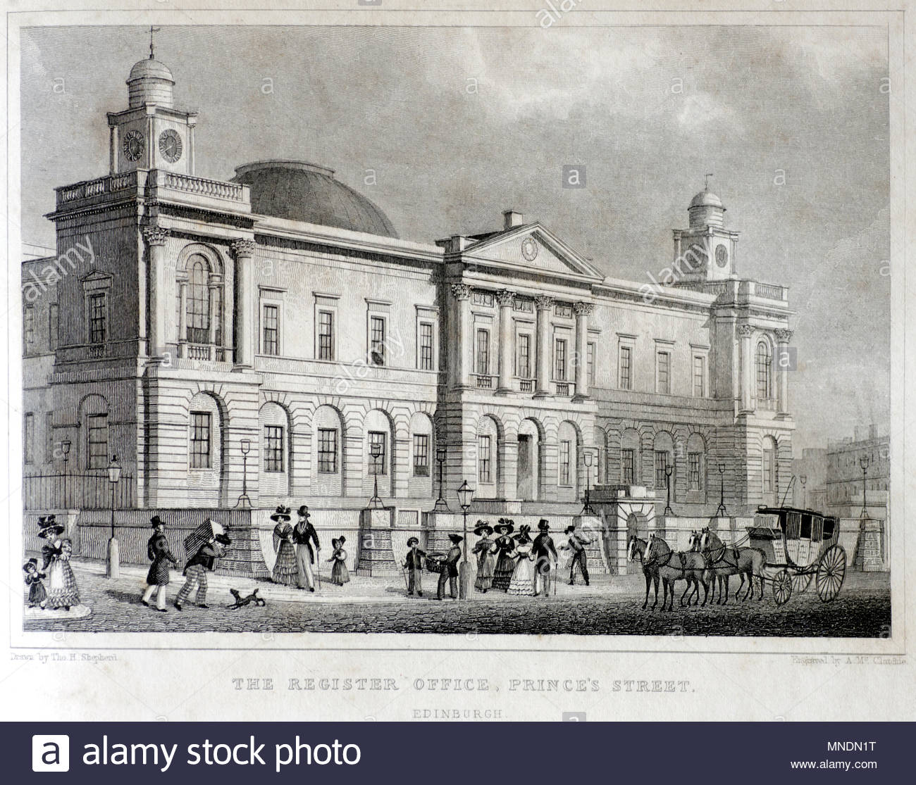 Le Bureau s'inscrire, le Prince's Street, Édimbourg, gravure ancienne de 1829 Banque D'Images