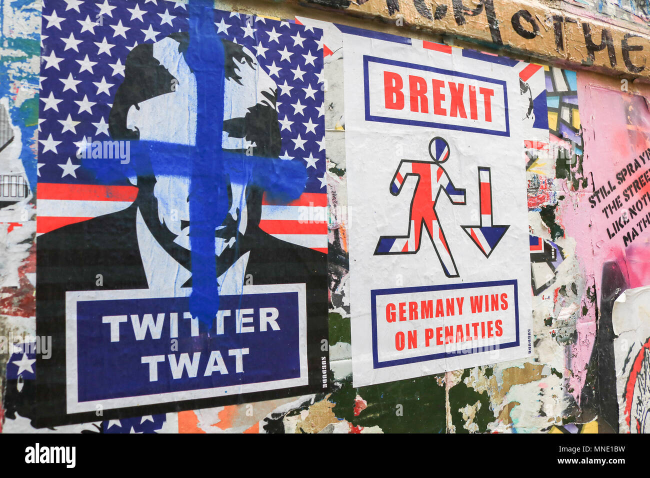 London UK. 16 mai 2018. Une affiche satirique dans Brick Lane est de Londres se moque de Brexit Crédit : amer ghazzal/Alamy Live News Banque D'Images