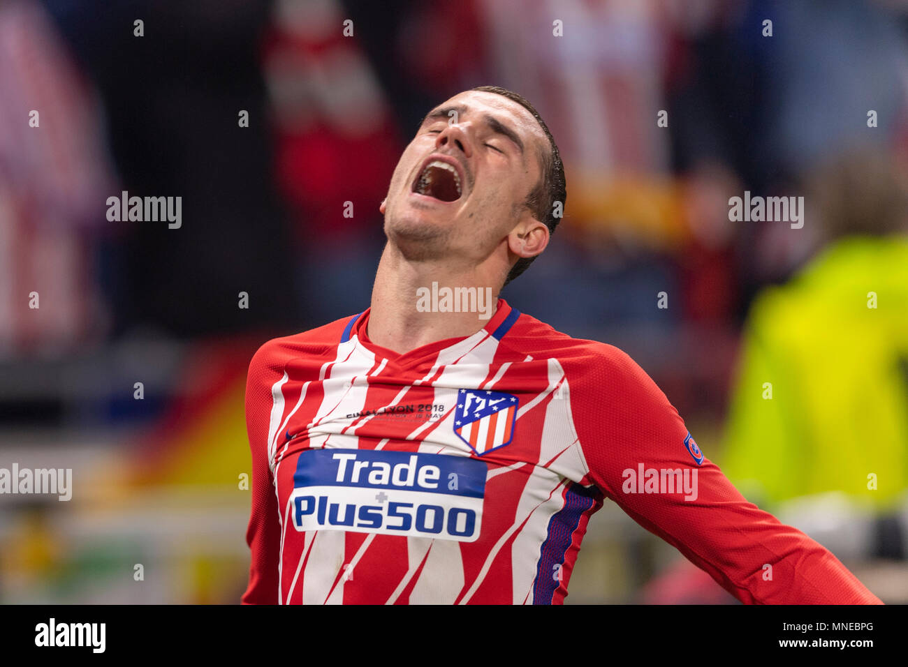 Antoine Griezmann de l'Atlético de Madrid "UEFA Europa League", Final match entre l'Olympique de Marseille 0-3 Atletico de Madrid à Stade de Lyon le 16 mai 2018 à Lyon, France. Credit : Maurizio Borsari/AFLO/Alamy Live News Banque D'Images