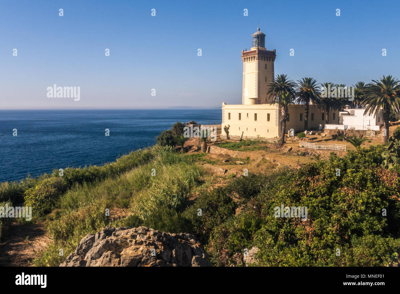 Le cap Spartel, promontoire à l'entrée du détroit de Gibraltar, à 12 km à l'ouest de Tanger, Maroc. Banque D'Images