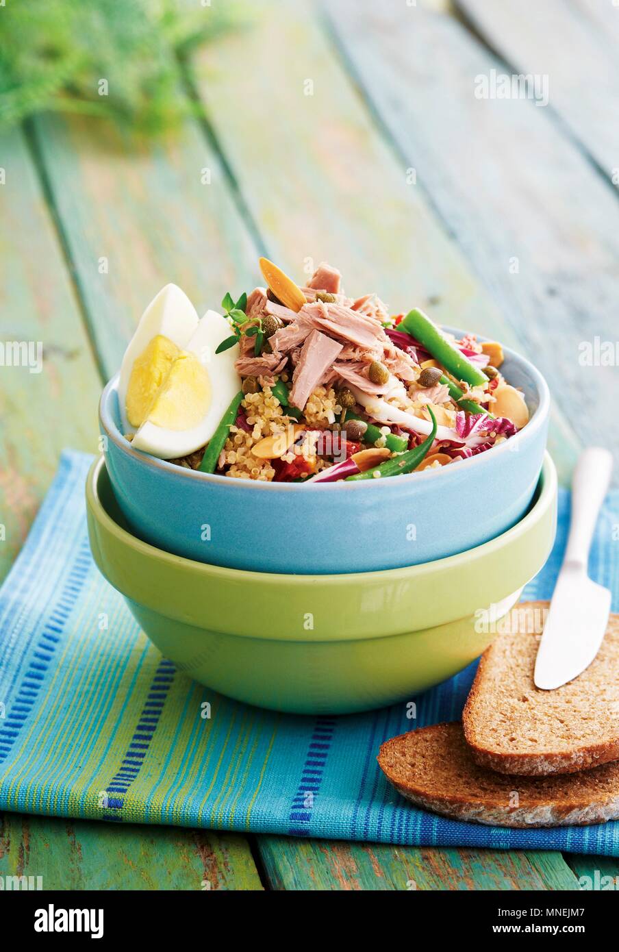 Salade de quinoa au thon, radicchio, haricots et tomates séchées Banque D'Images