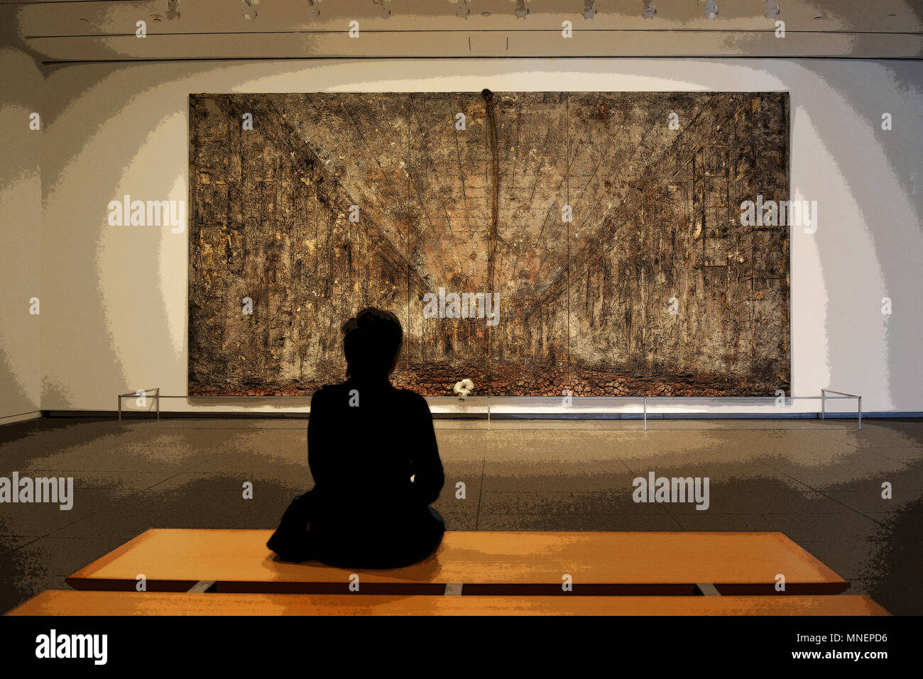 Modern Art Museum of Fort Worth, uniquement les femmes qui envisagent une grande peinture (rendu en PS), Fort Worth, Texas, États-Unis Banque D'Images