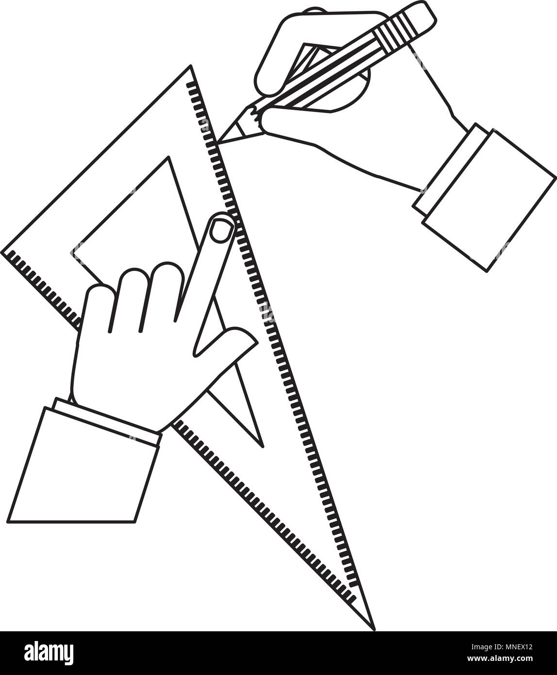 Architecte ou designer mains avec le crayon et la règle des triangle Illustration de Vecteur