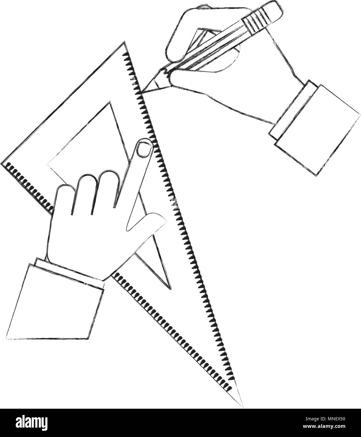 Mains en utilisant la règle et crayon Illustration de Vecteur