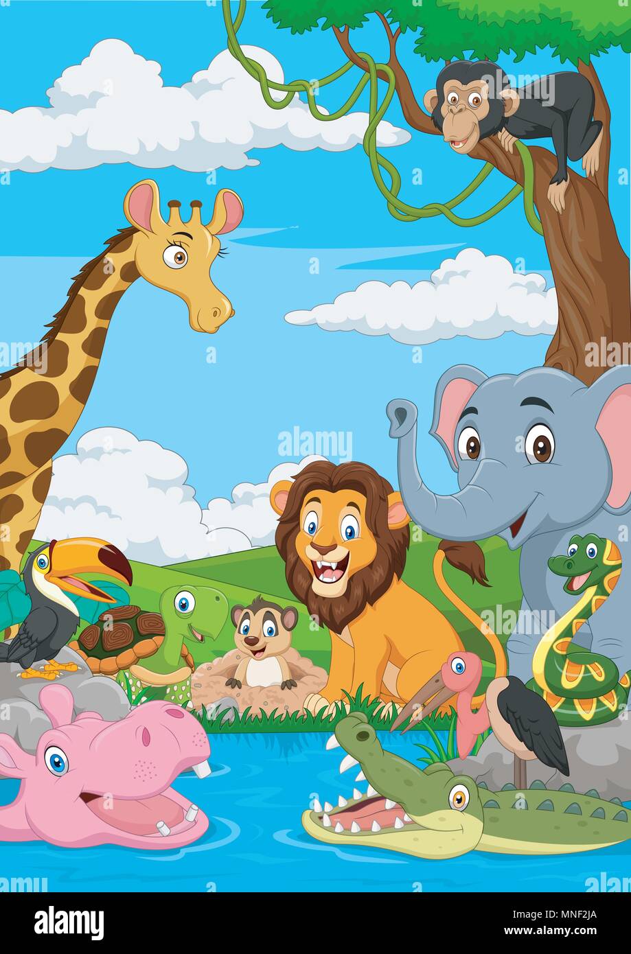 Cartoon paysage africain avec des animaux sauvages Illustration de Vecteur