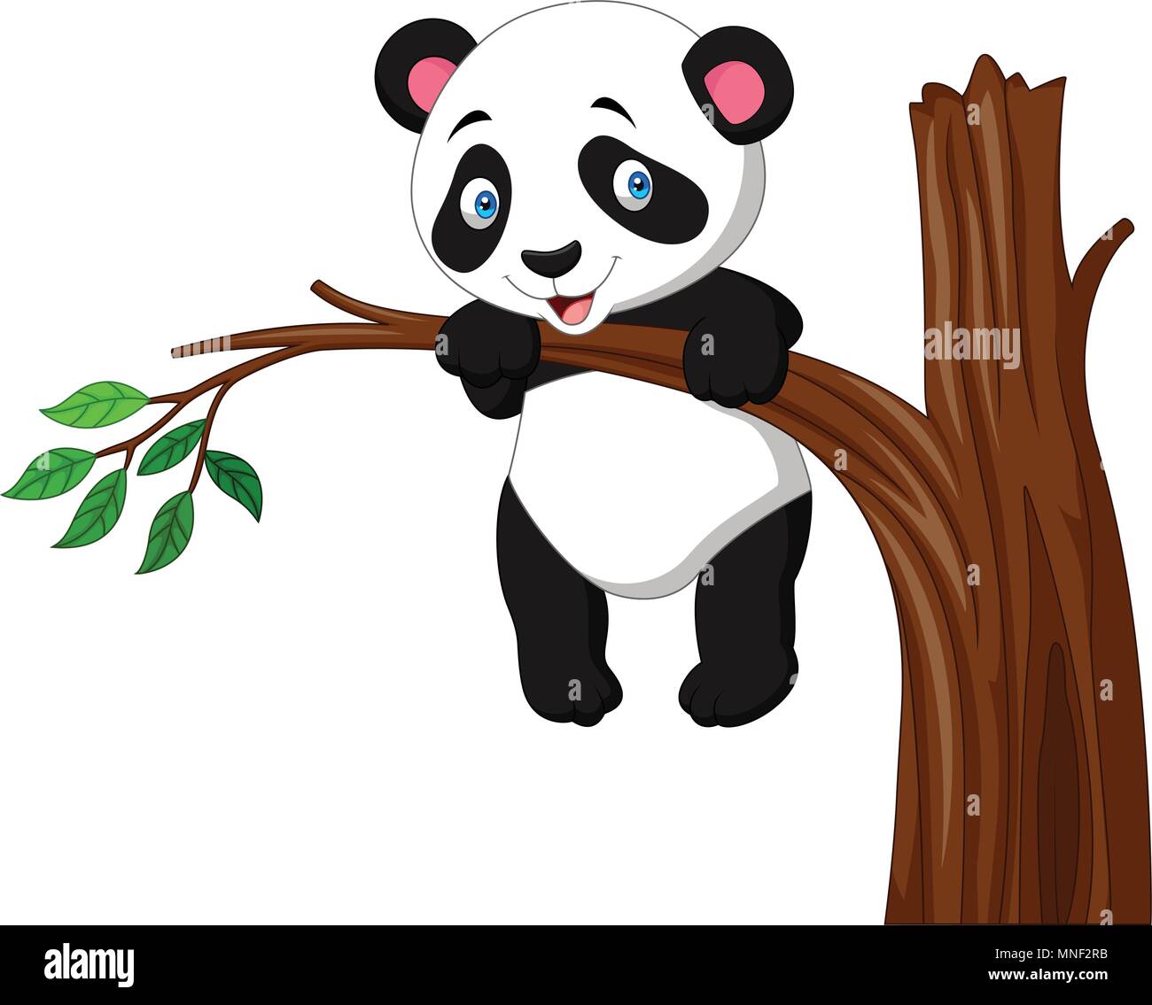 Cartoon funny panda accroché sur l'arbre Illustration de Vecteur