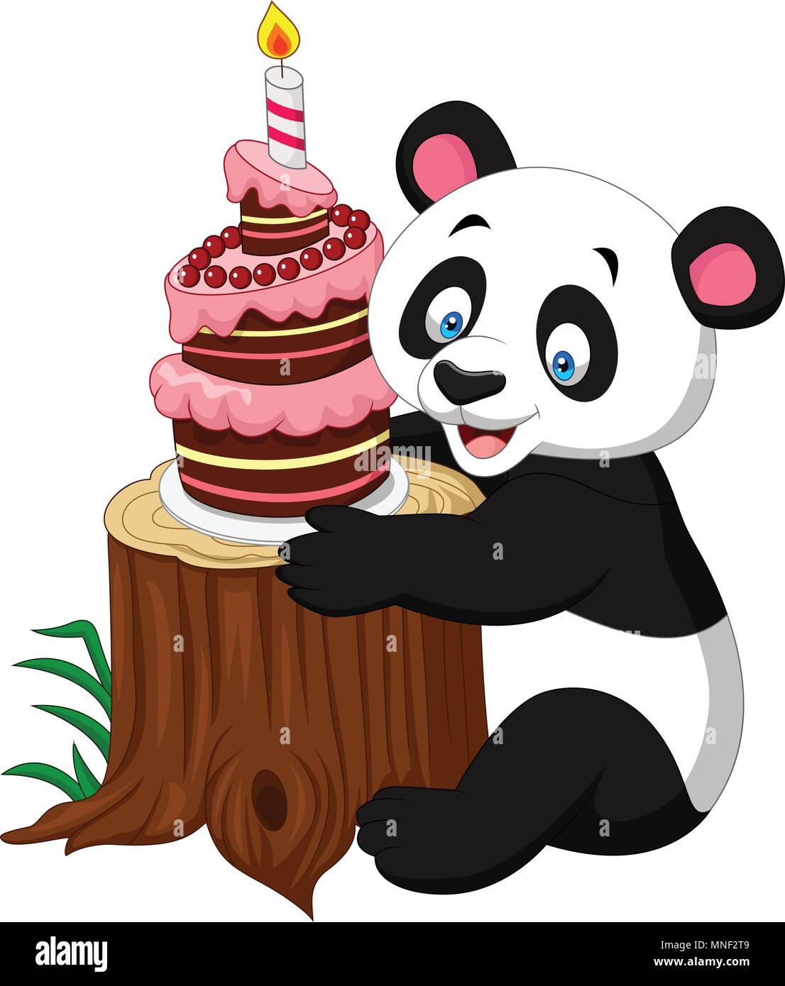 Cartoon Funny Panda Avec Gateau D Anniversaire Image Vectorielle Stock Alamy