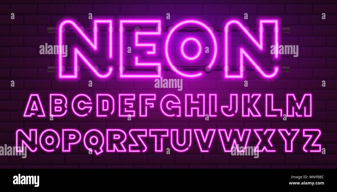 80 s de vert fluorescent retro font. Lettres chrome futuriste. Alphabet clair sur fond sombre. Symboles de lumière signe pour night show en club. concept de l'espace galaxy. Ensemble de types. La version décrite. Illustration de Vecteur