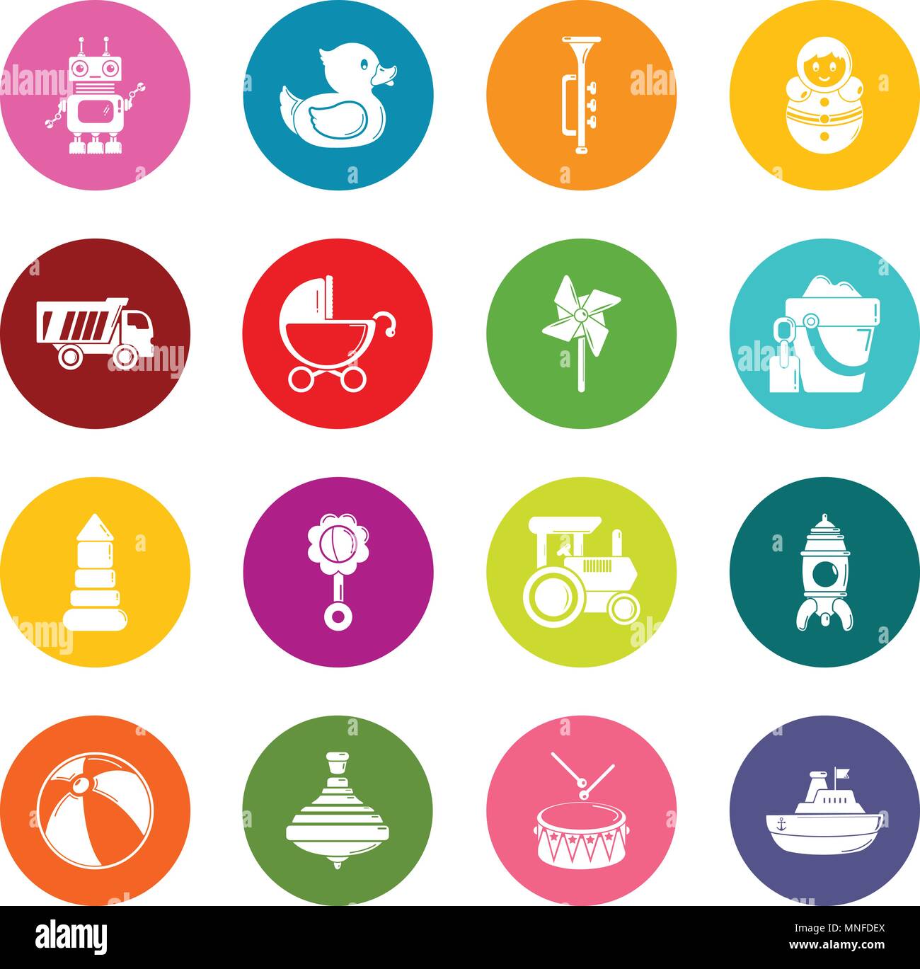 Kids toys icons set cercles colorés vector Illustration de Vecteur