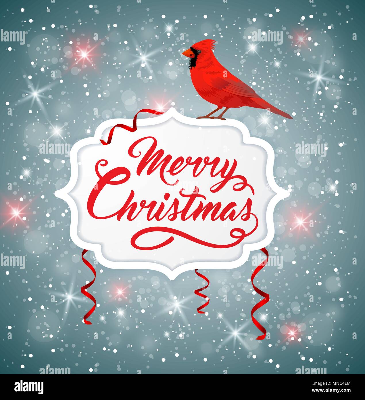 Noël vecteur bannière avec oiseau cardinal rouge et l'accueil d'inscription. Joyeux Noël le lettrage Illustration de Vecteur