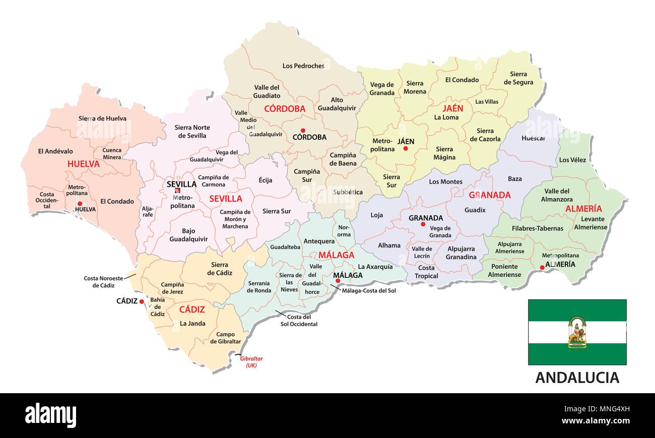 Andalousie carte vectorielle administrative et politique avec le