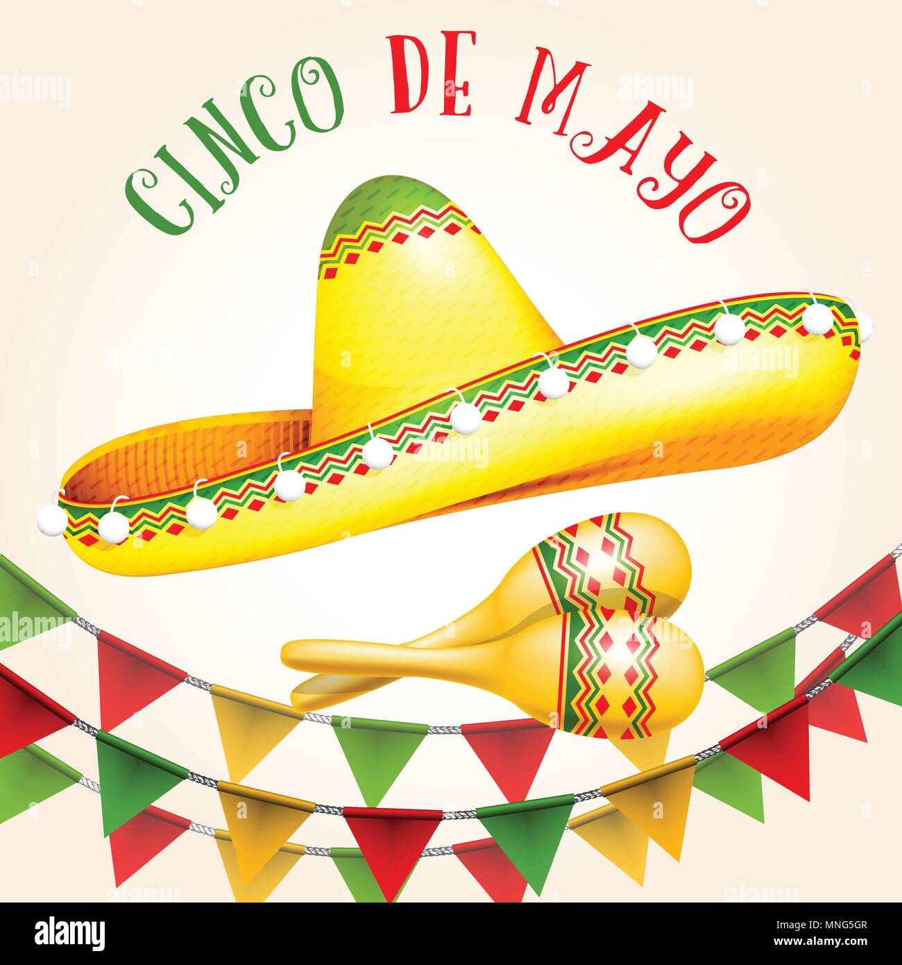 Le Cinco de Mayo poster avec sombrero et les maracas Illustration de Vecteur