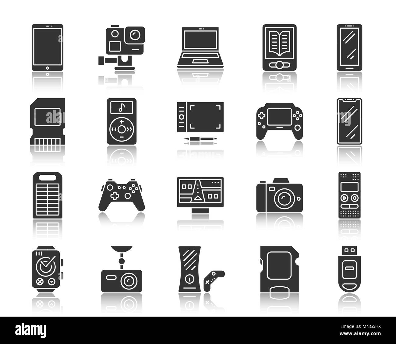 Silhouette appareil icons set. Kit de connexion web monochrome de gadgets. Pictogramme électronique collection comprend la console, tablette, ordinateur portable. Blac vecteur simple Illustration de Vecteur