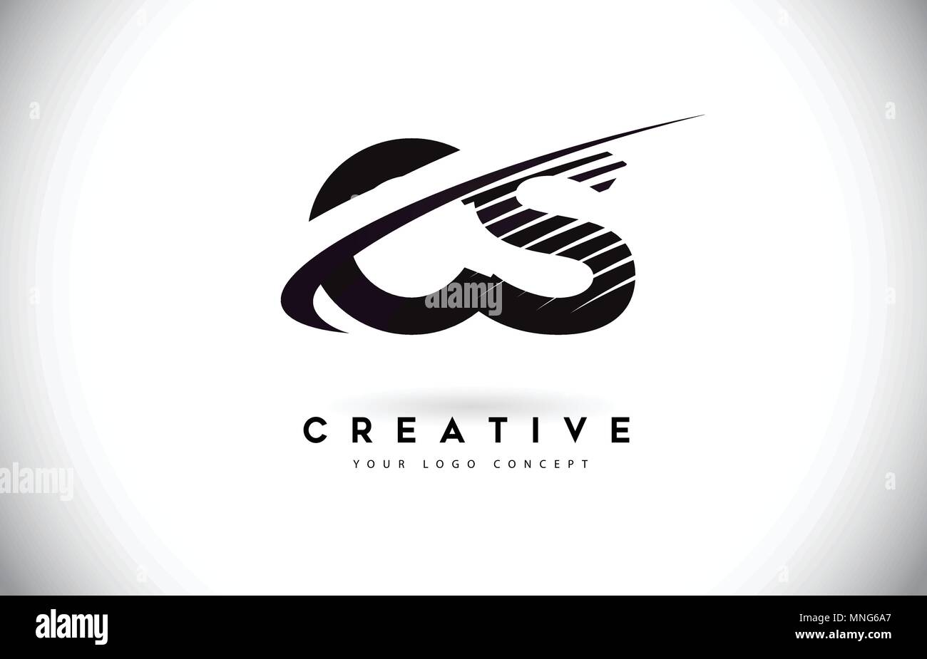 CS C S Lettre Logo Design avec Swoosh et lignes noires. Création moderne lignes zébrées lettres logo Vector Illustration de Vecteur