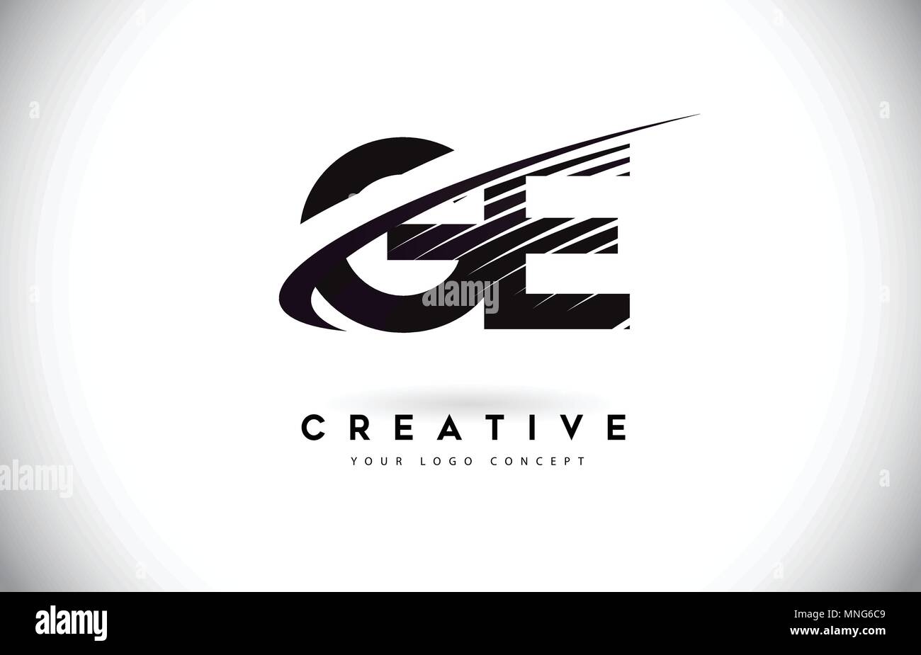 GE G E Lettre avec logo Swoosh et lignes noires. Création moderne lignes zébrées lettres logo Vector Illustration de Vecteur