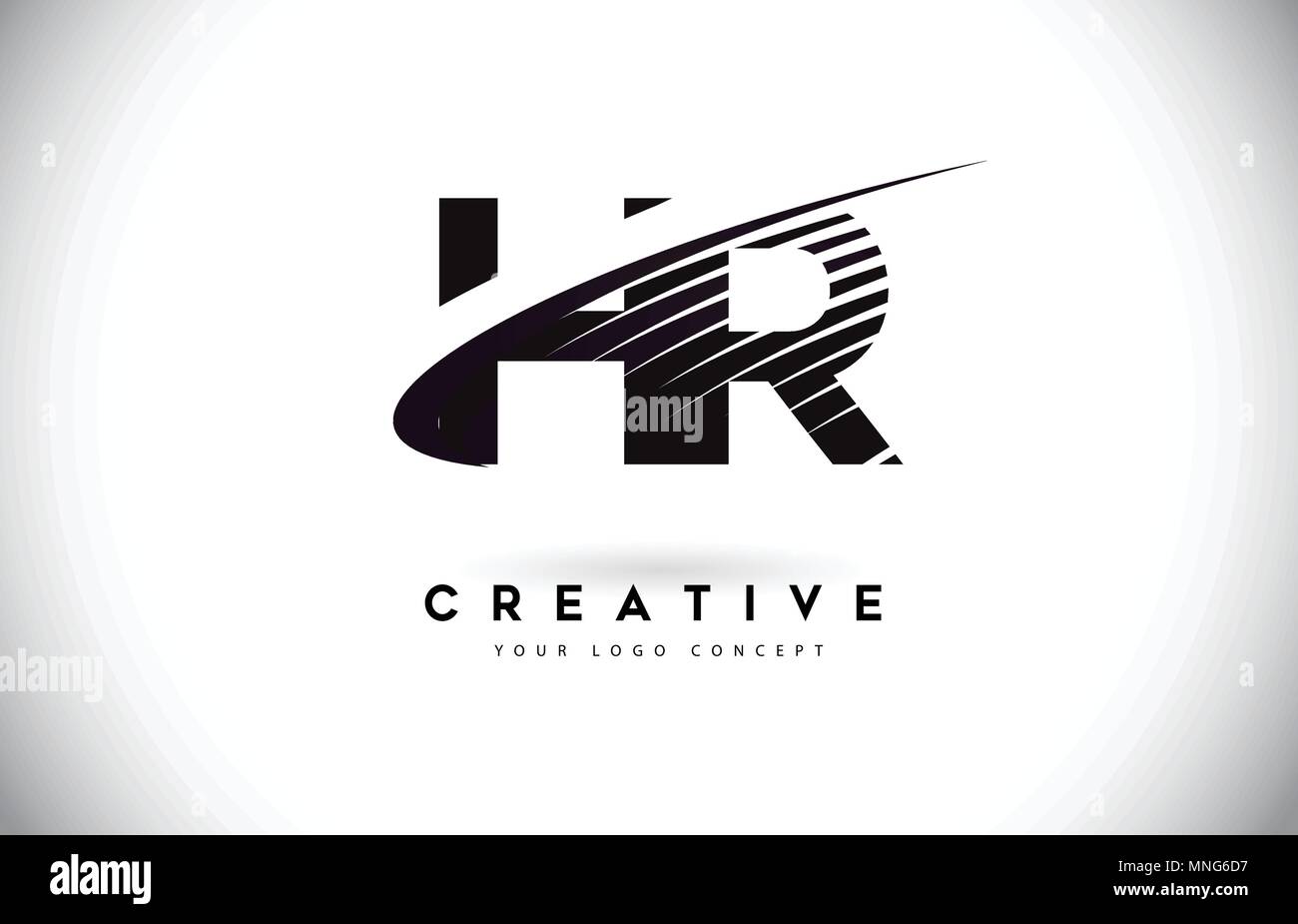 HR H R Lettre avec logo Swoosh et lignes noires. Création moderne lignes zébrées lettres logo Vector Illustration de Vecteur