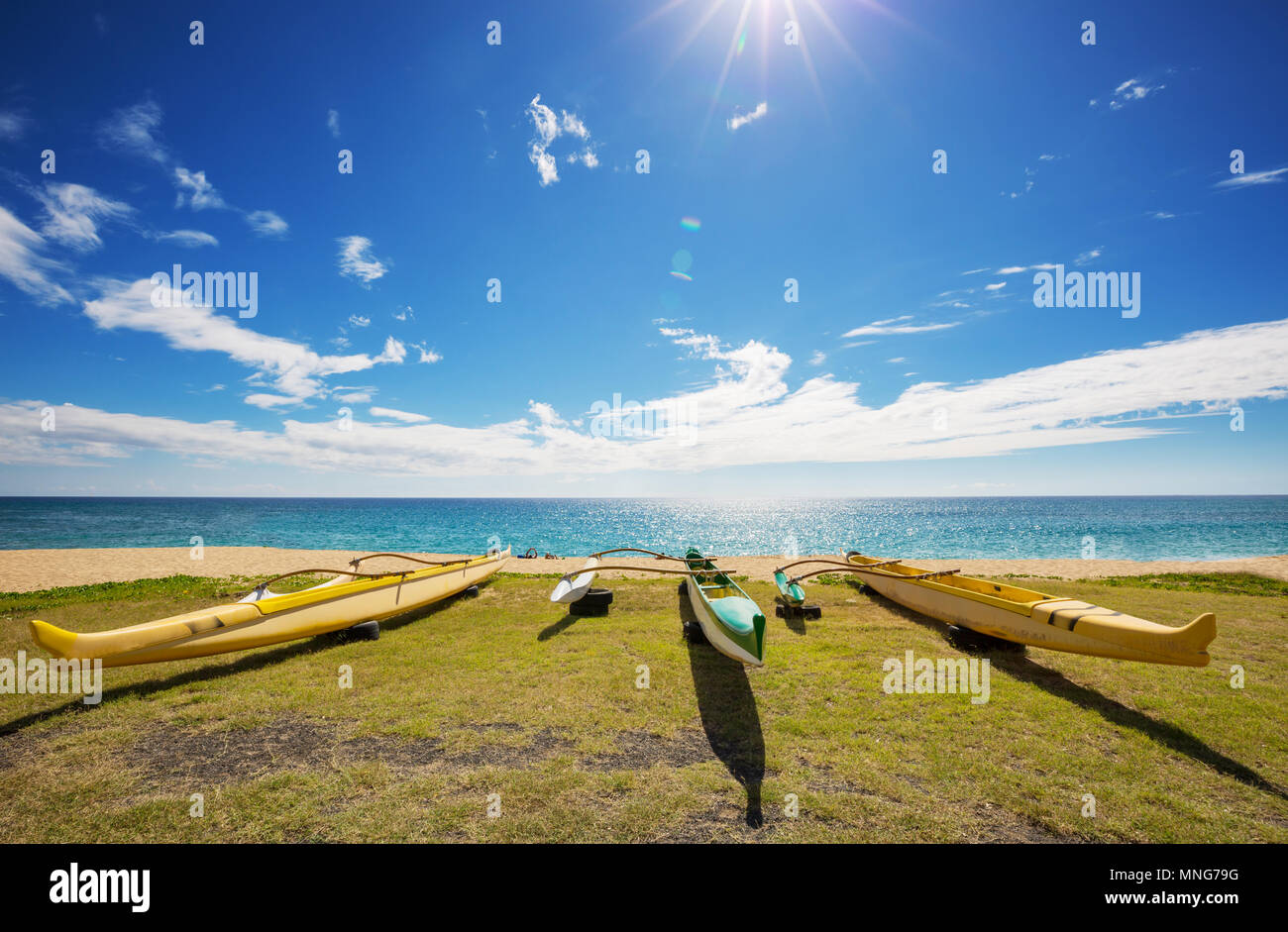 Pirogue sur Hawaiian beach Banque D'Images