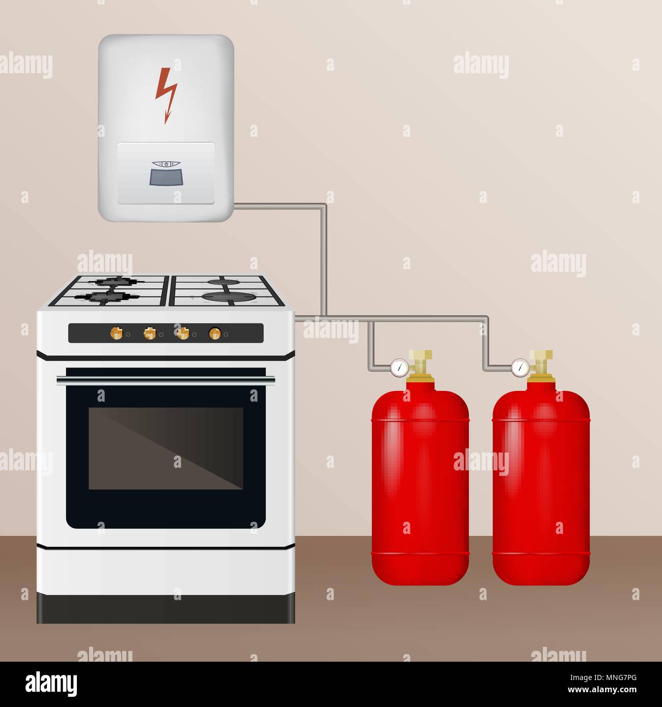 Cuisinière à gaz et des chaudières avec vérin. Illustration de Vecteur