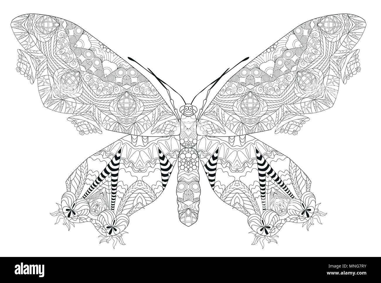 Zentangle papillon stylisé. Illustration vecteur de dentelle à la main Illustration de Vecteur