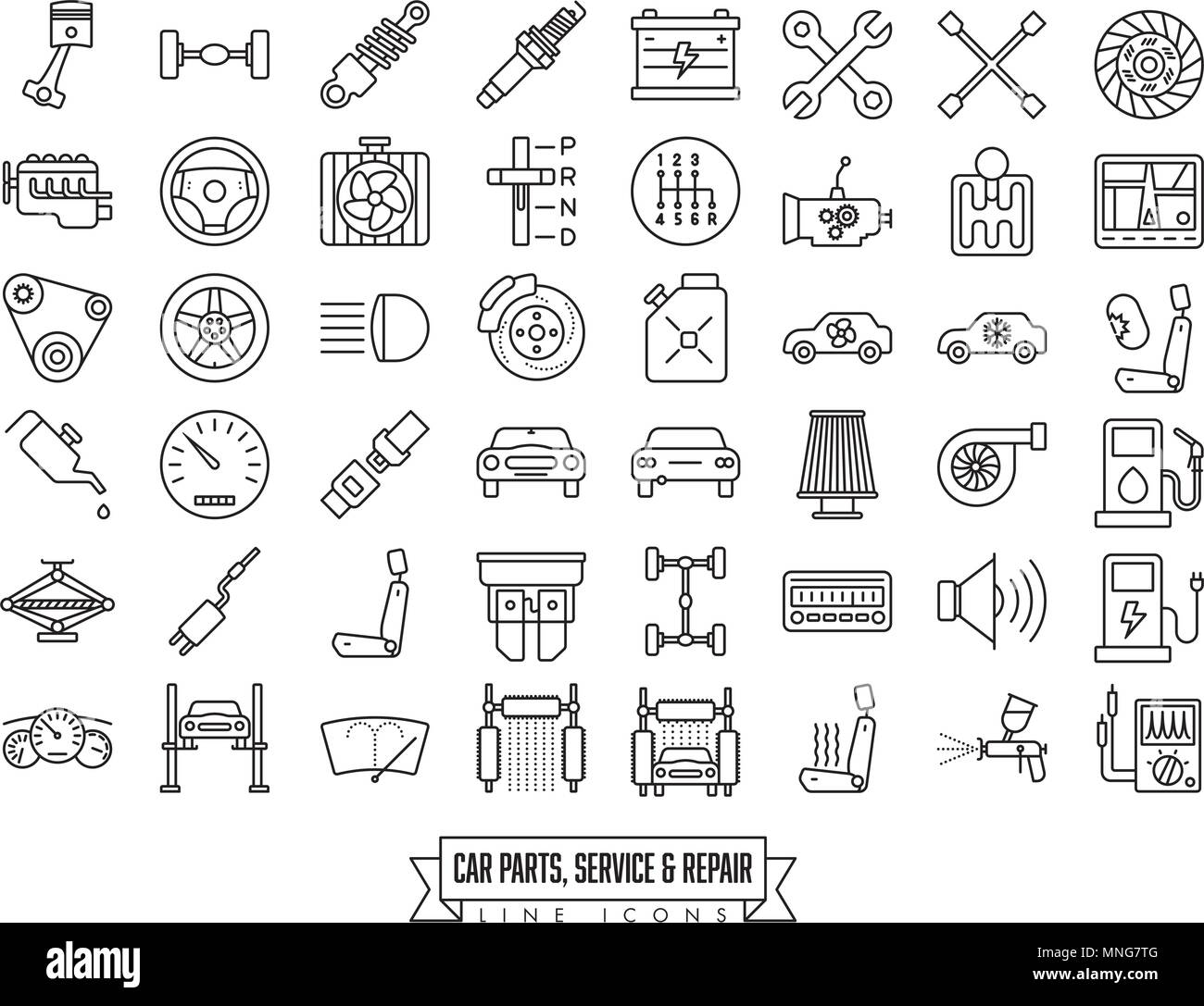 Les pièces d'automobile, réparation et service de ligne rempli icon collection Illustration de Vecteur