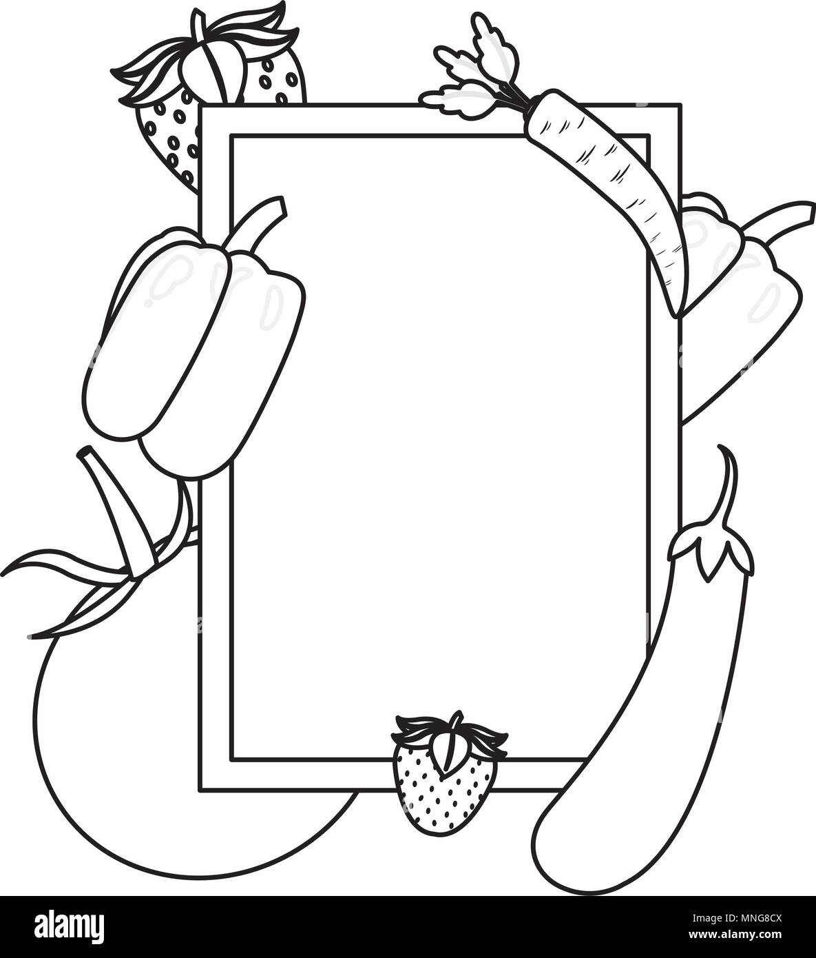 L'emblème de la ligne avec des légumes biologiques et des fruits style Illustration de Vecteur