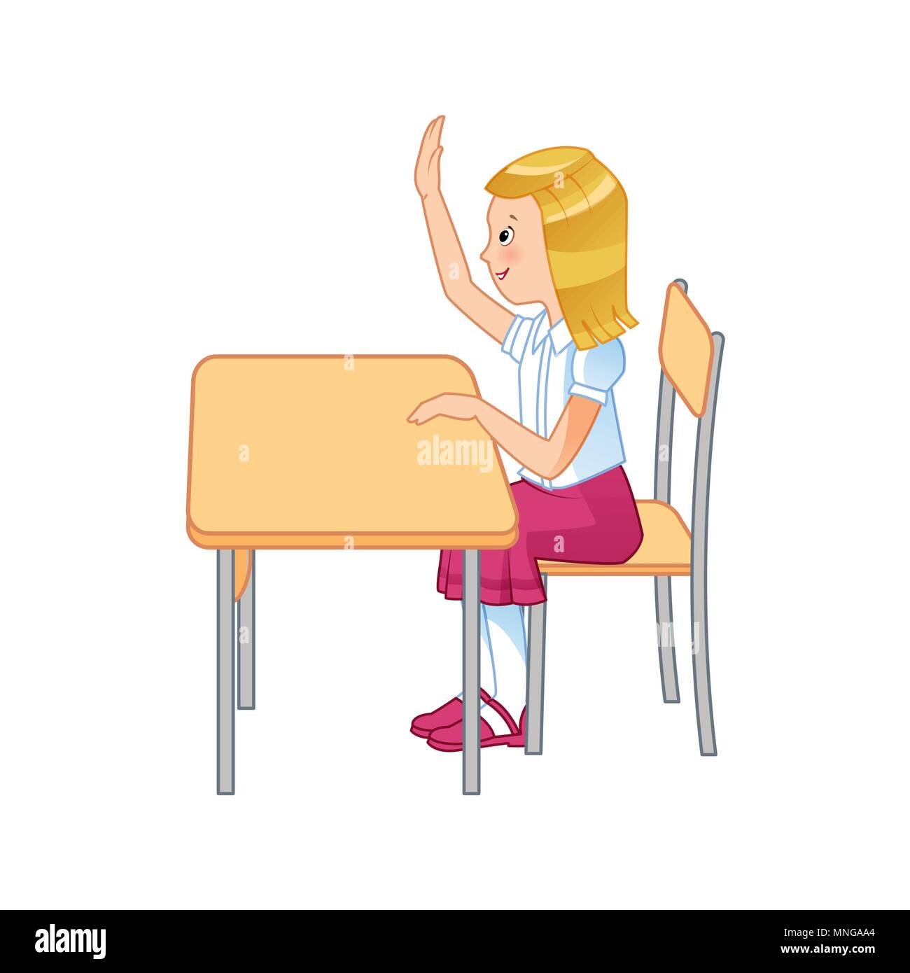 Cute élève raising hand à l'école primaire - Vector Illustration de Vecteur