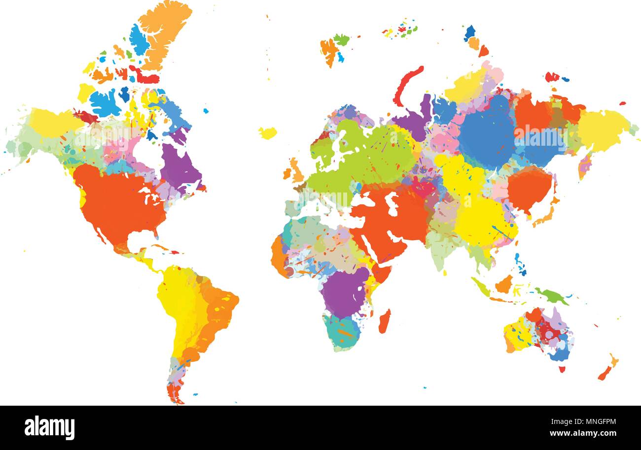 Carte du monde coloré avec des éclaboussures Illustration de Vecteur