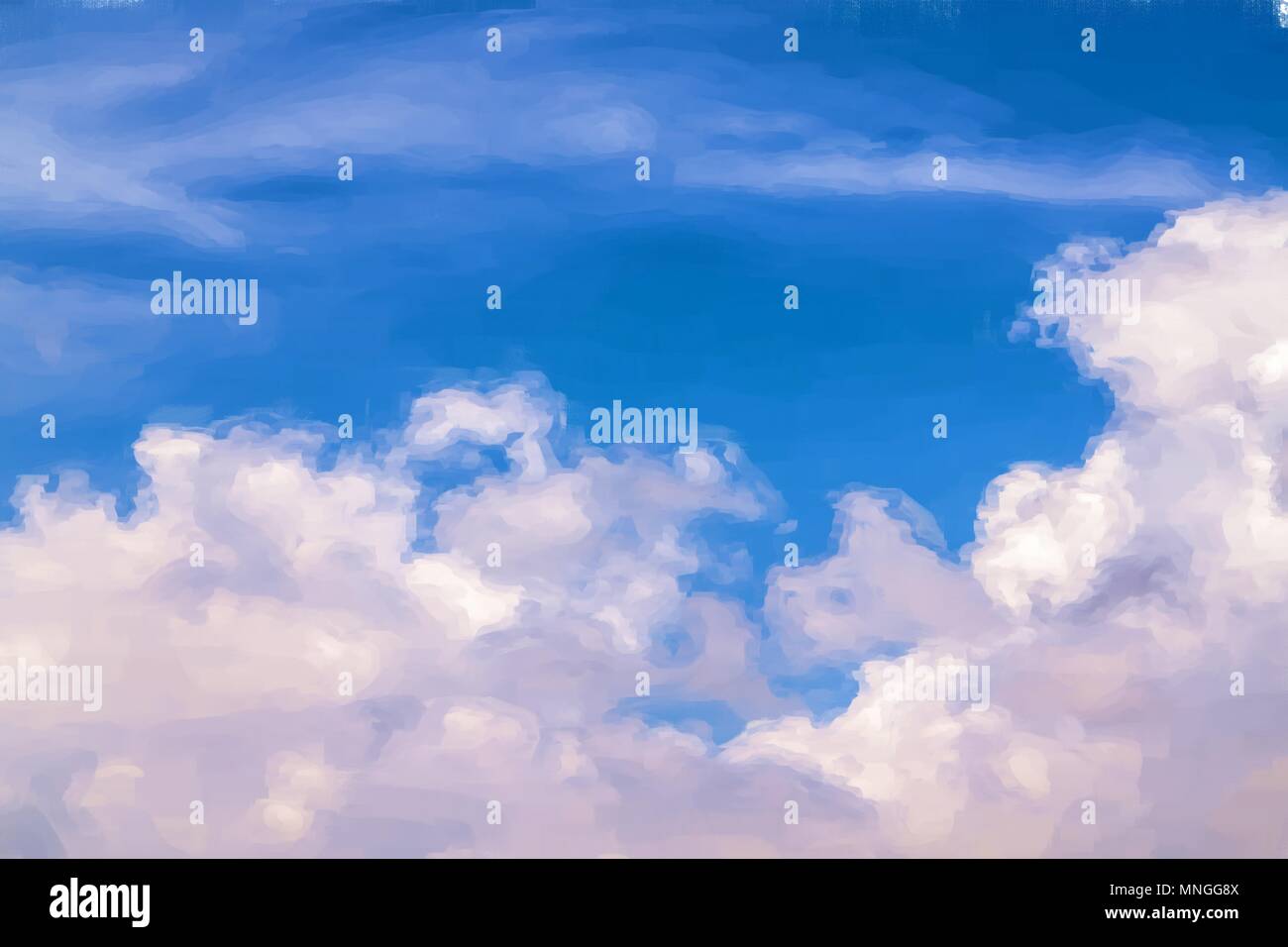 Peinture de l'eau Ciel bleu avec des nuages blancs de fond. Peinture d'art numérique Banque D'Images