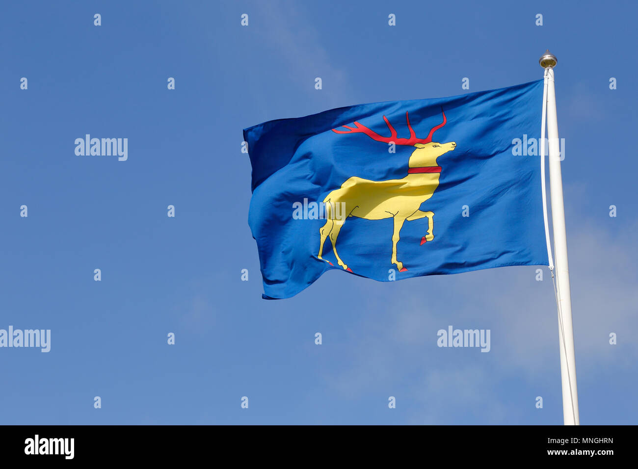Borgholm, Suède - août 22, 2017 : le drapeau de la province suédoise Oland. Banque D'Images