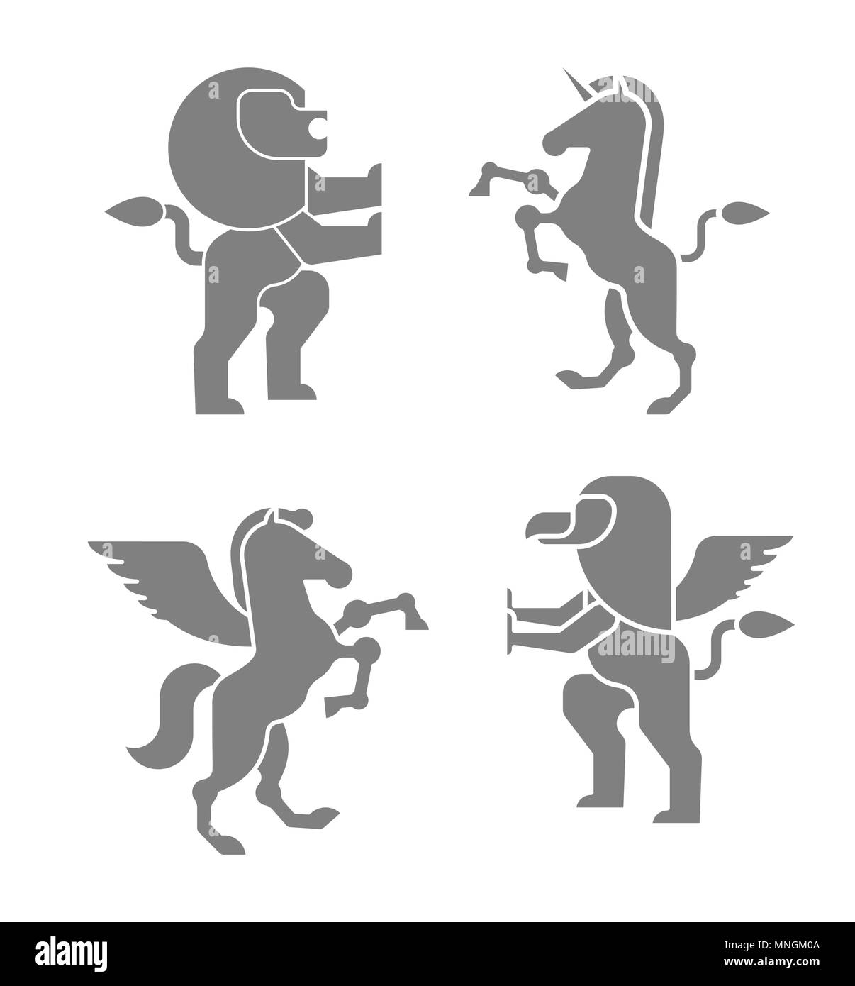 Jeu héraldique animaux symbole. Pegasus et Lion et Gryphon. Inscrivez-bête pour armoiries. Illustration vecteur royale Illustration de Vecteur