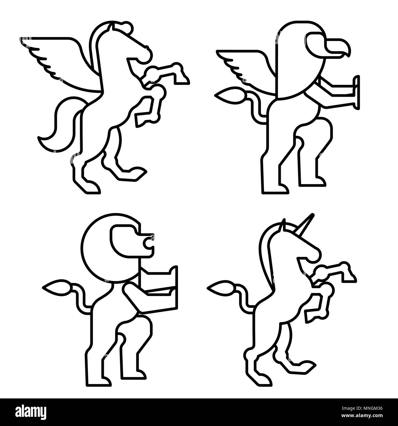 Jeu héraldique animaux symbole. Pegasus et Lion et Gryphon. Inscrivez-bête pour armoiries. Illustration vecteur royale Illustration de Vecteur