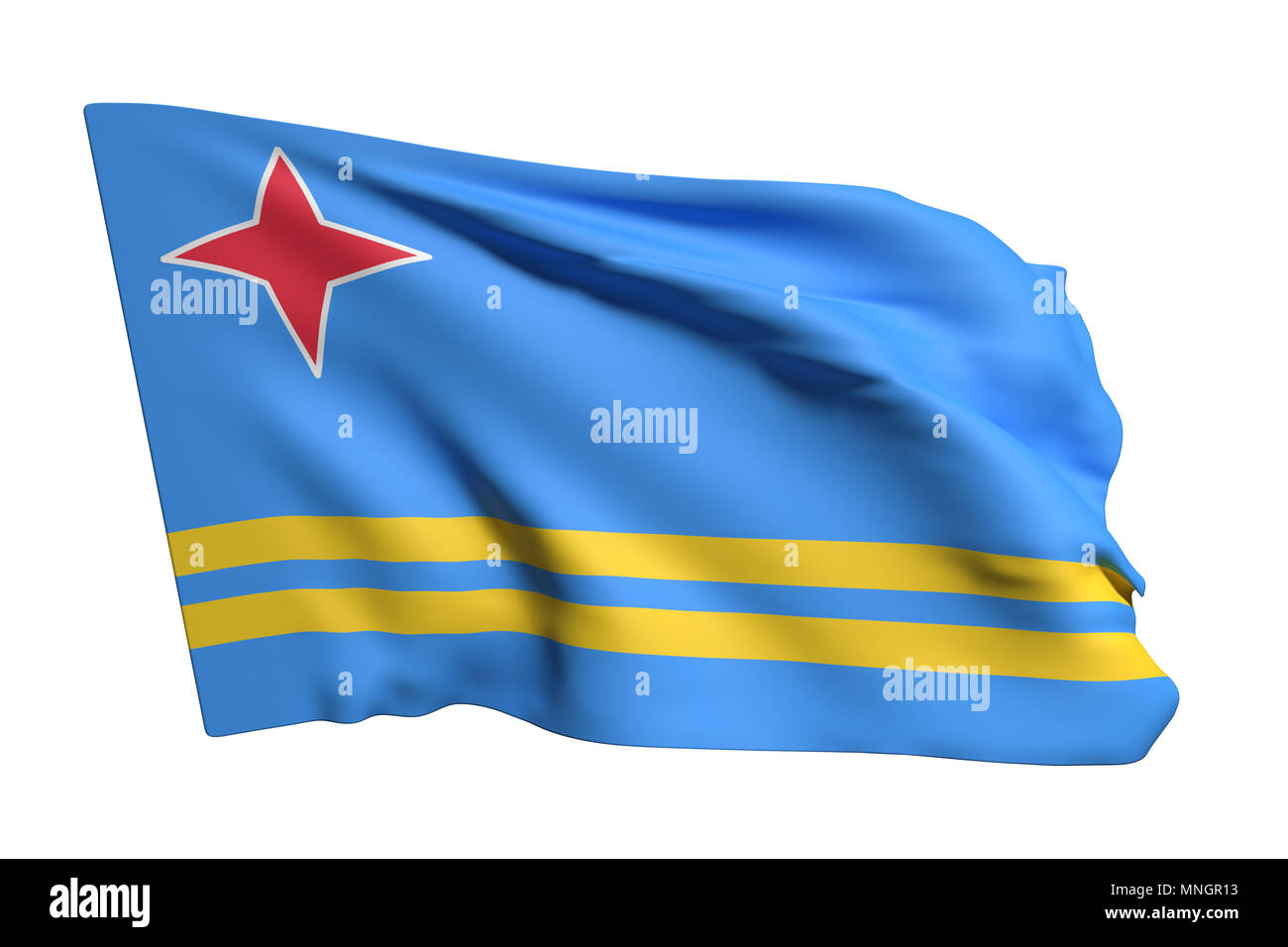 Le rendu 3D de brandir le drapeau d'Aruba sur fond blanc Banque D'Images