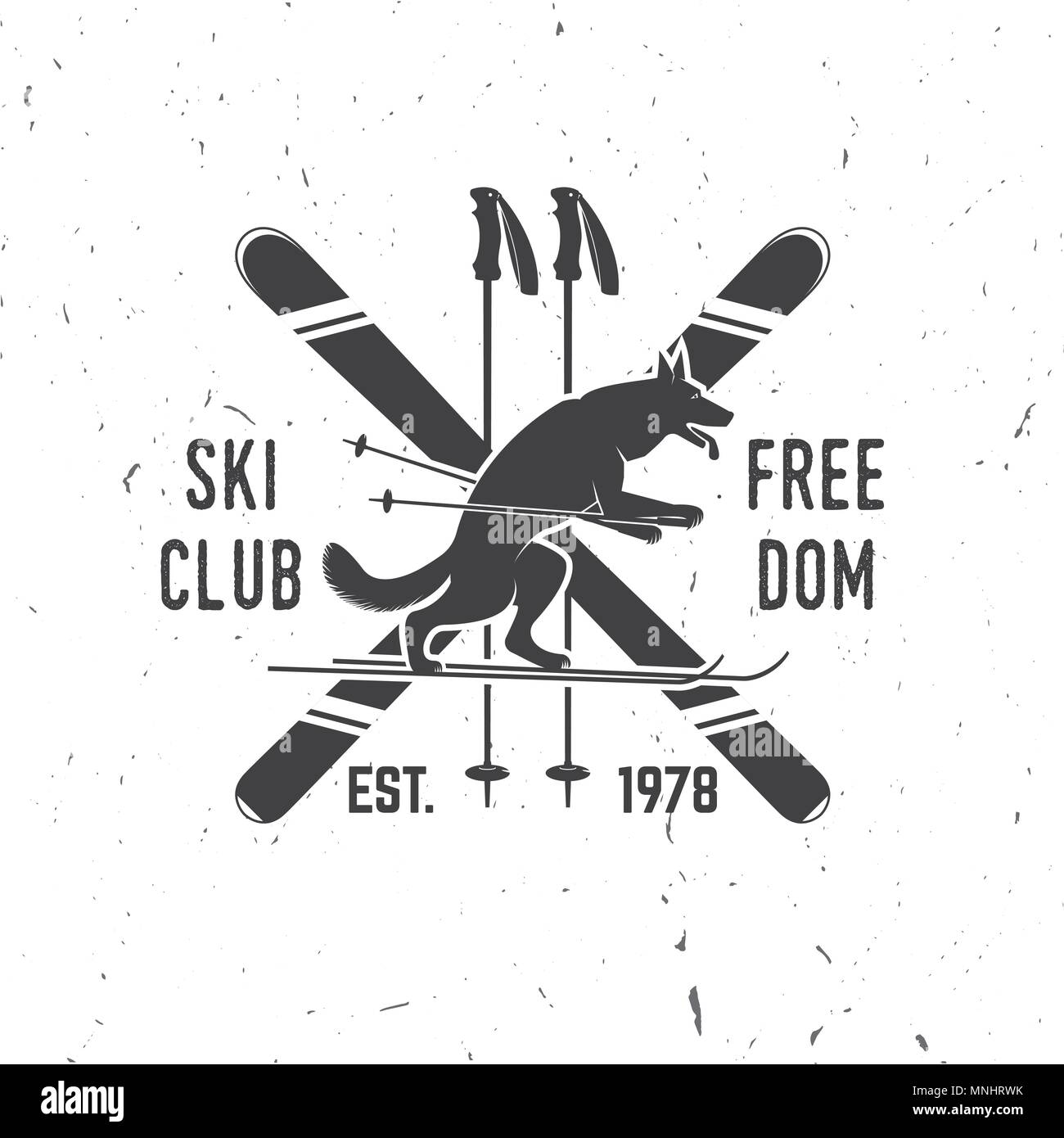 Ski Club concept avec Wolf. Ski Club vecteur retro badge. Concept pour chemise, imprimer, sceau ou cachet. Typographie design- stock vector. Vacances en famille, ac Illustration de Vecteur