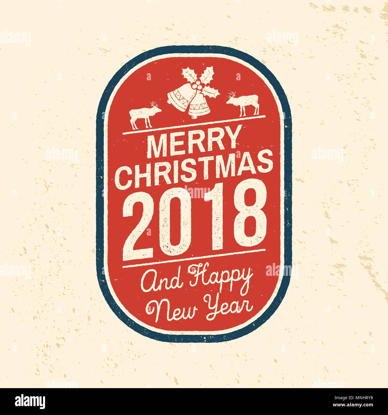 Joyeux Noël et Bonne Année 2018 Modèle rétro avec des cloches de Noël et de rennes. Vector illustration. Félicitations pour la conception de noël, cartes Illustration de Vecteur